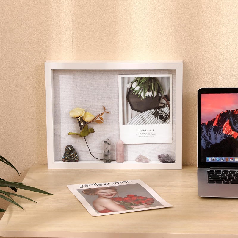 Muzilife إطار صورة صندوق الظل موزيلايف مع لوحة قماشية من الخشب العميق وحالة عرض زجاجية جاهزة للتعليق لصندوق الذكريات لمقتنيات الأطفال الرياضية، الدبابيس، الجوائز، الميداليات، حفلات الزفاف، التذاكر والصور (أبيض، 2 قطعة 8X10) - Image 2